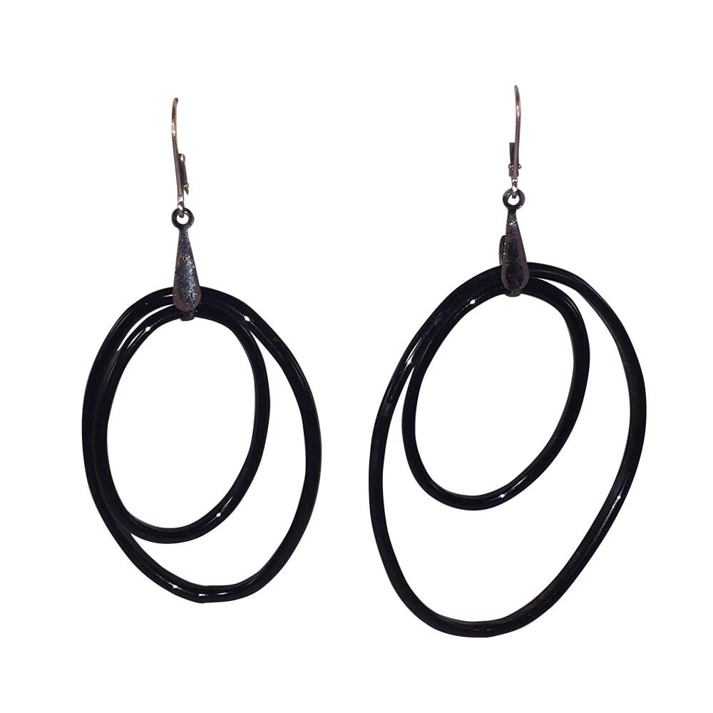 Alberto Juan French Jet Sterling Hoop Dangle Earrings - 2