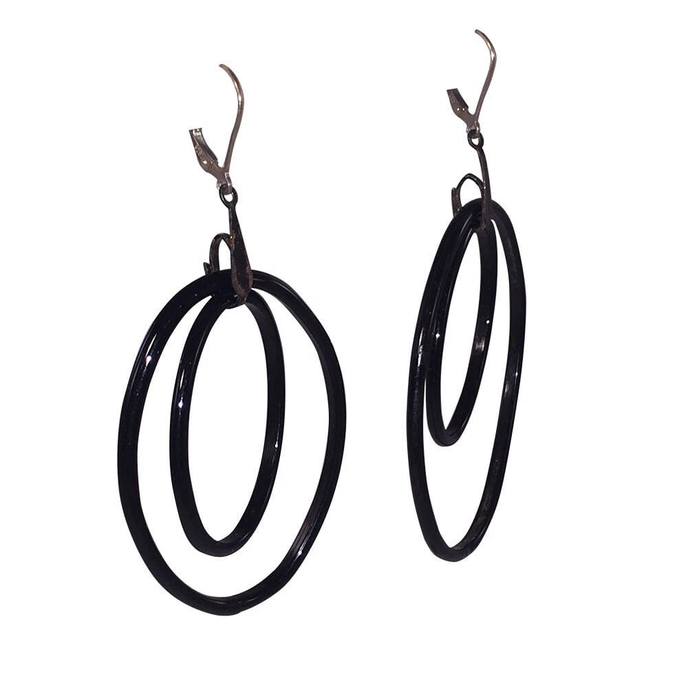 Alberto Juan French Jet Sterling Hoop Dangle Earrings - 3