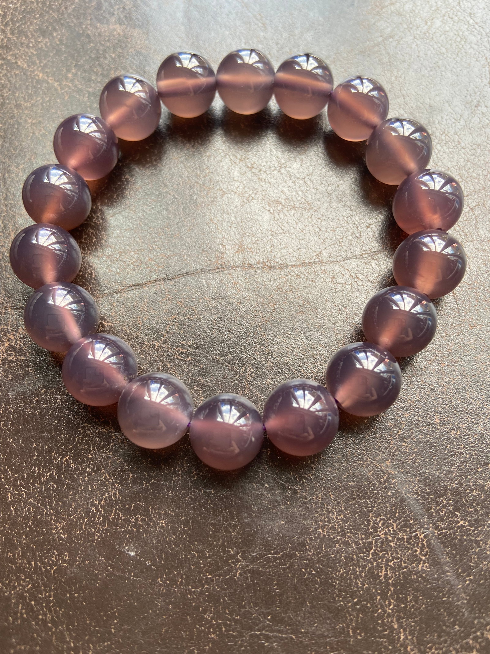 10mm Natural Smoke Purple Chalcedony Jade Beaded Bracelet - 2