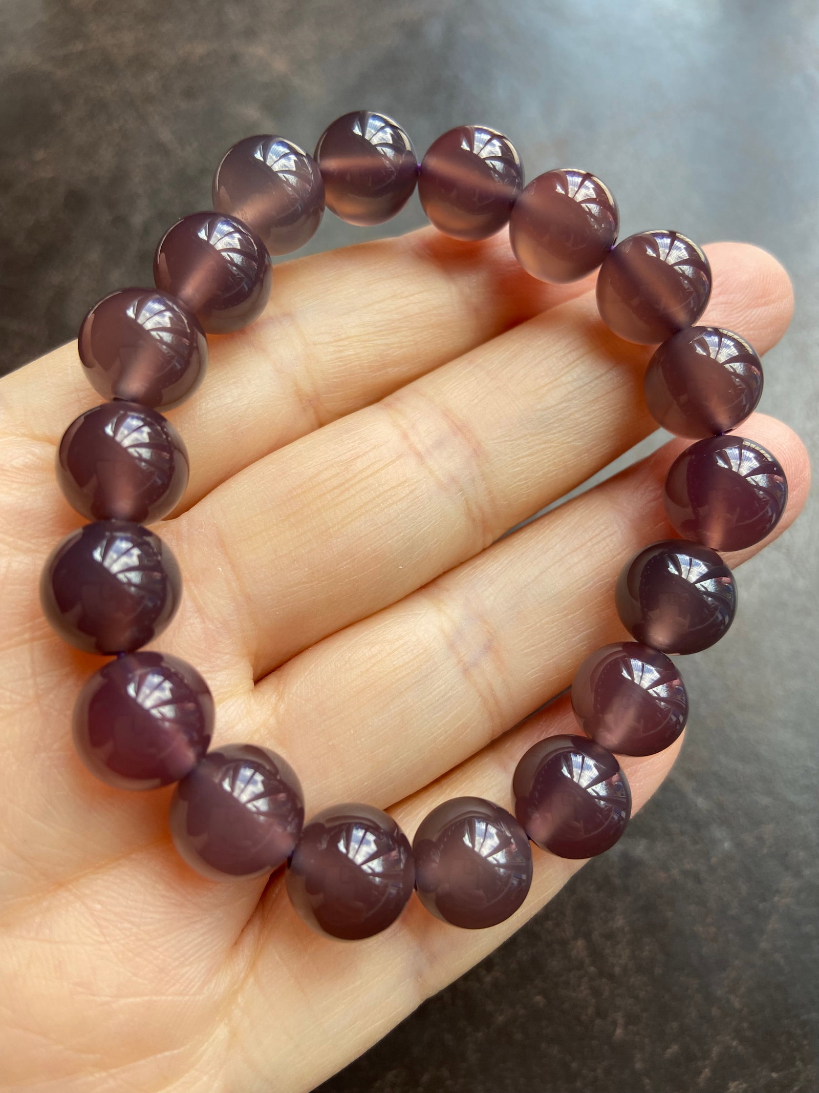 10mm Natural Smoke Purple Chalcedony Jade Beaded Bracelet - 3