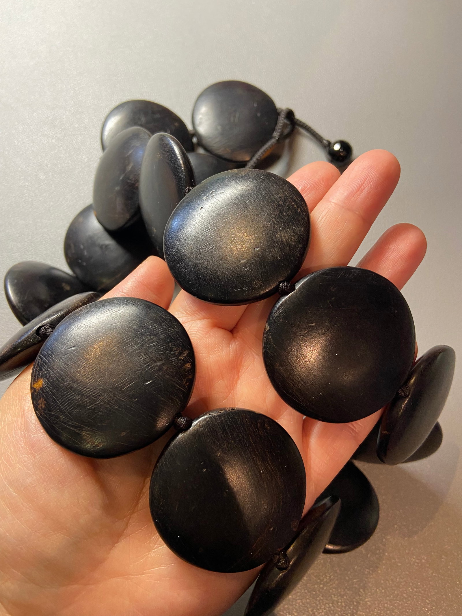 Huge Black Ebony Disc Beads African Tribal Statement Necklace - 3