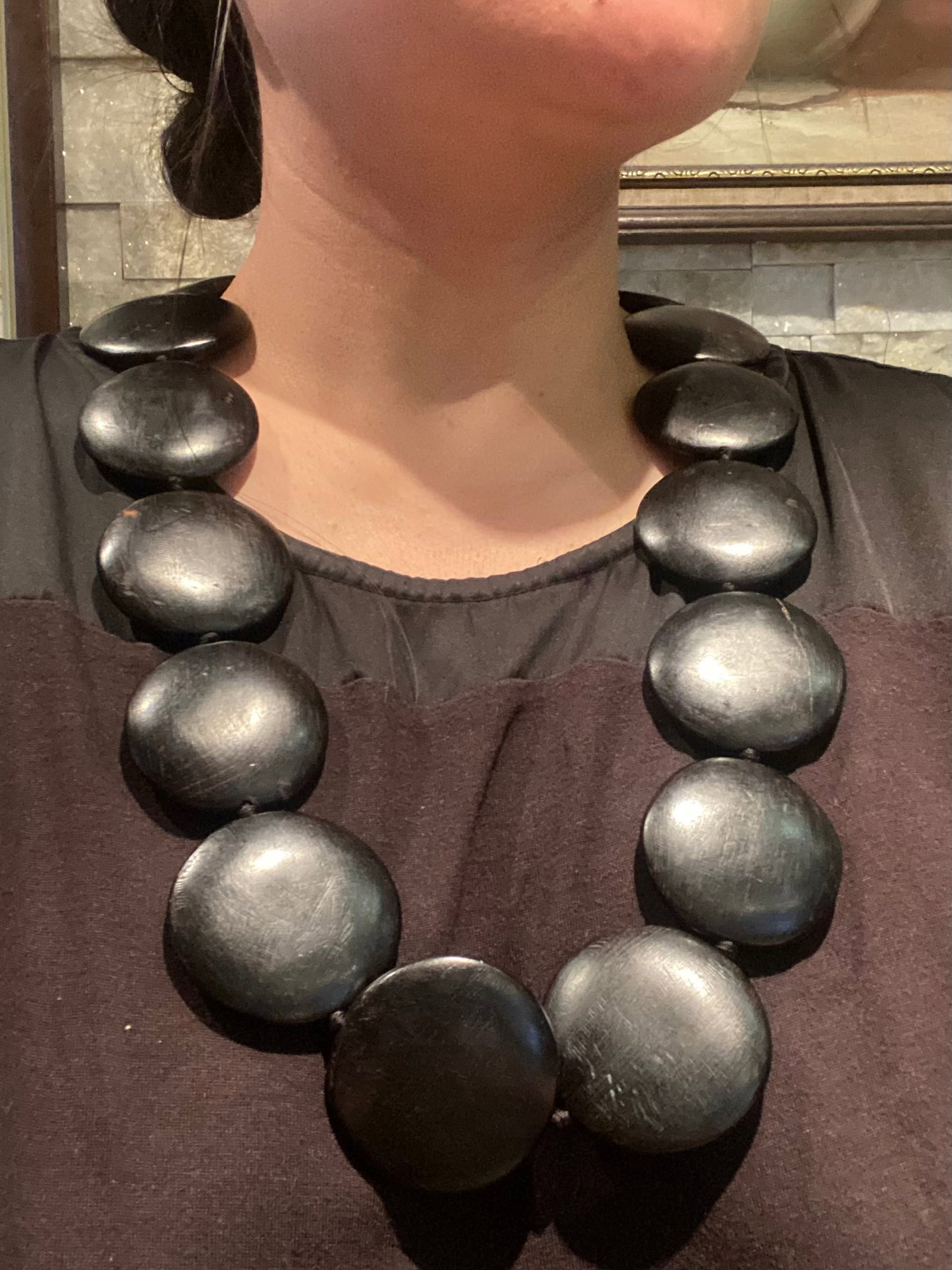 Huge Black Ebony Disc Beads African Tribal Statement Necklace - 5