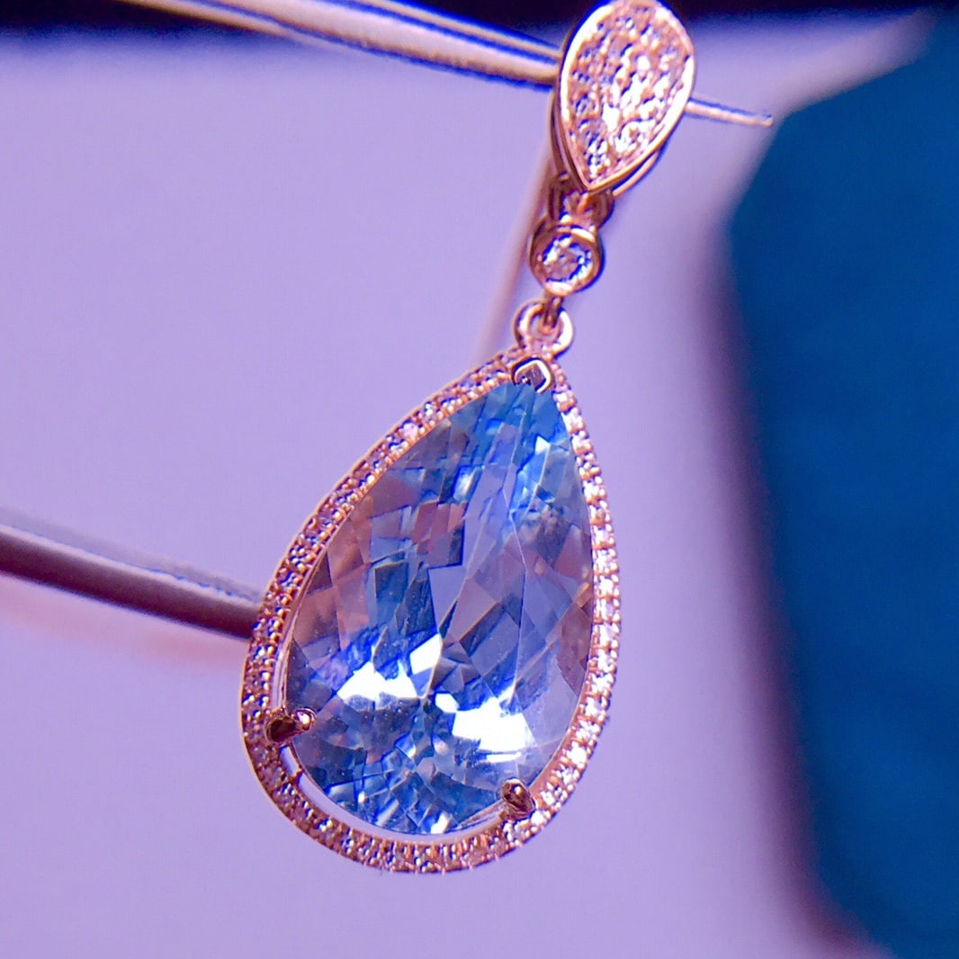 14K GOLD 4.3 CT NATURAL AQUAMARINE & DIAMOND PENDANT - 2
