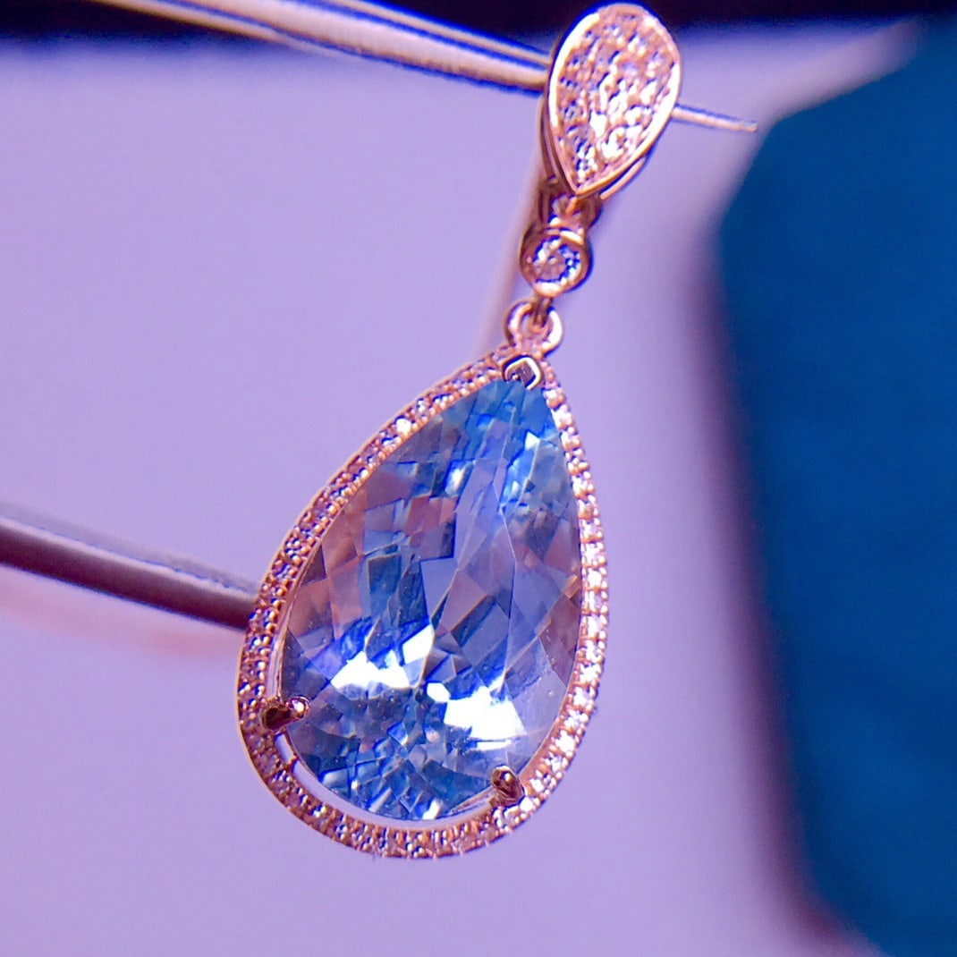 14K GOLD 4.3 CT NATURAL AQUAMARINE & DIAMOND PENDANT - 5