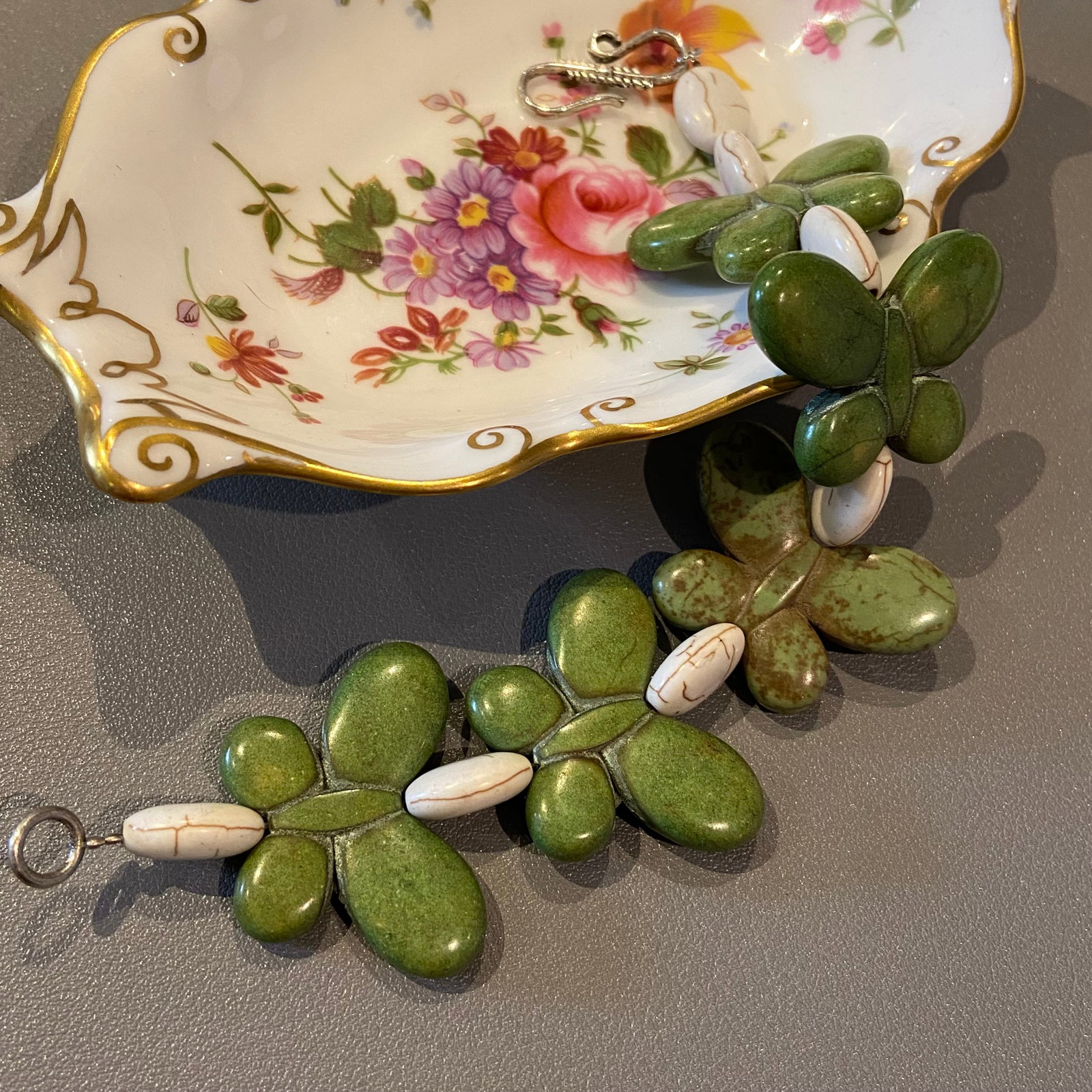 Rare Yakou Mountain green turquoise carved Butterfly Bracelet - 8