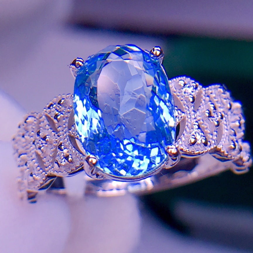 14K GOLD 3.1 CT VIVID BLUE NATURAL AQUAMARINE & DIAMOND RING - 2