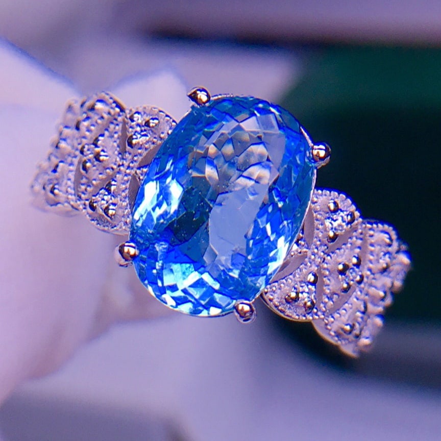 14K GOLD 3.1 CT VIVID BLUE NATURAL AQUAMARINE & DIAMOND RING - 3