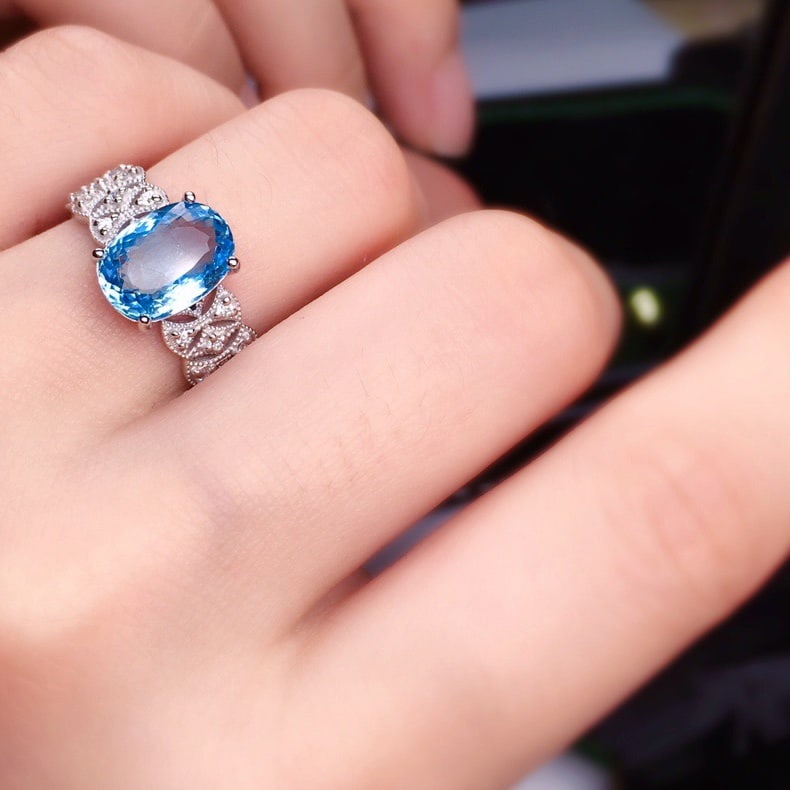 14K GOLD 3.1 CT VIVID BLUE NATURAL AQUAMARINE & DIAMOND RING - 4