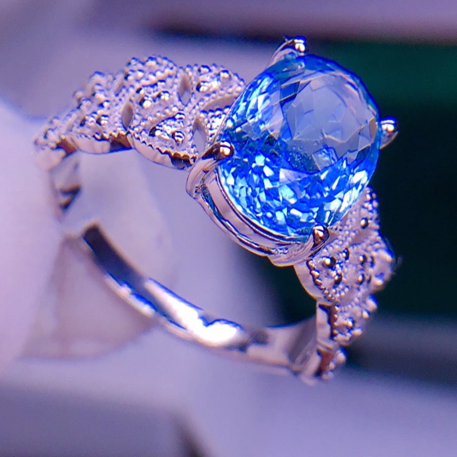 14K GOLD 3.1 CT VIVID BLUE NATURAL AQUAMARINE & DIAMOND RING - 5