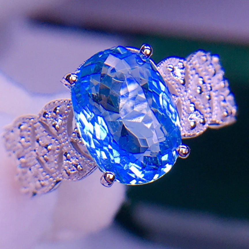 14K GOLD 3.1 CT VIVID BLUE NATURAL AQUAMARINE & DIAMOND RING - 6