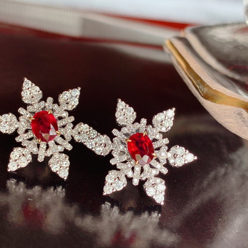 14K GOLD 0.71 CT NATURAL RUBY & DIAMOND EARRINGS - 2