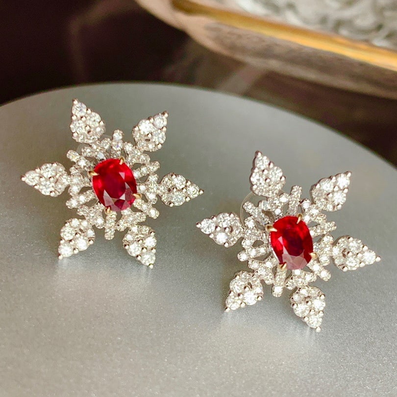 14K GOLD 0.71 CT NATURAL RUBY & DIAMOND EARRINGS - 3