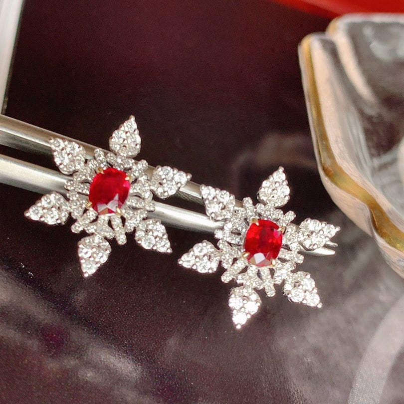 14K GOLD 0.71 CT NATURAL RUBY & DIAMOND EARRINGS - 4