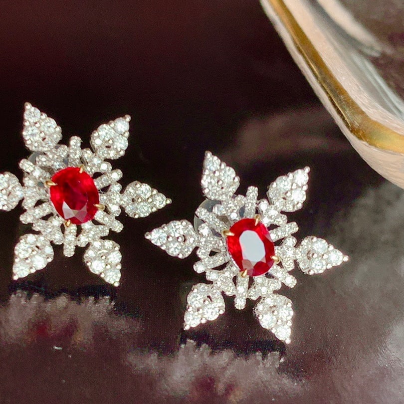 14K GOLD 0.71 CT NATURAL RUBY & DIAMOND EARRINGS - 6