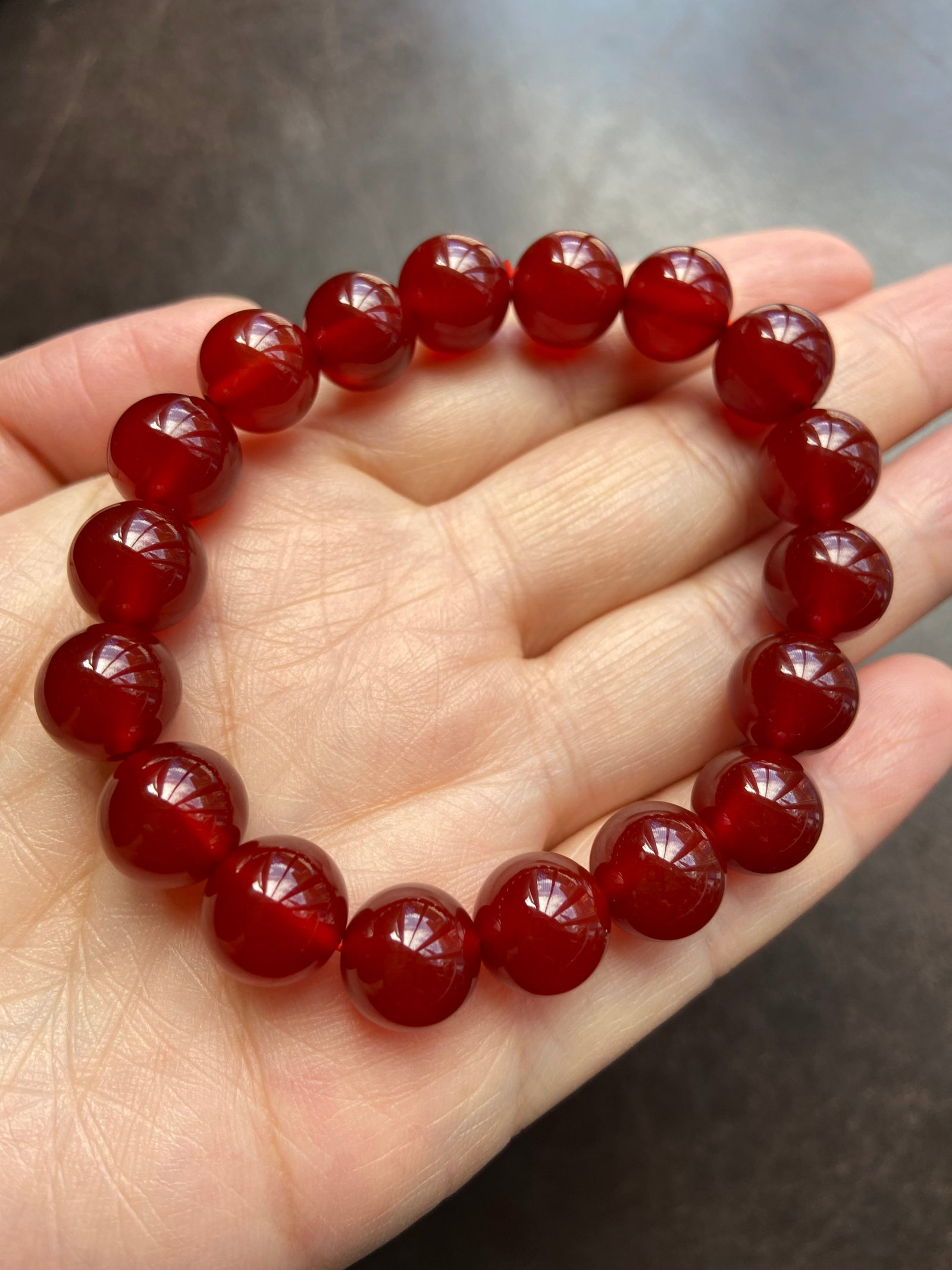 10.5mm Natural Red Chalcedony Jade Beaded Bracelet - 2