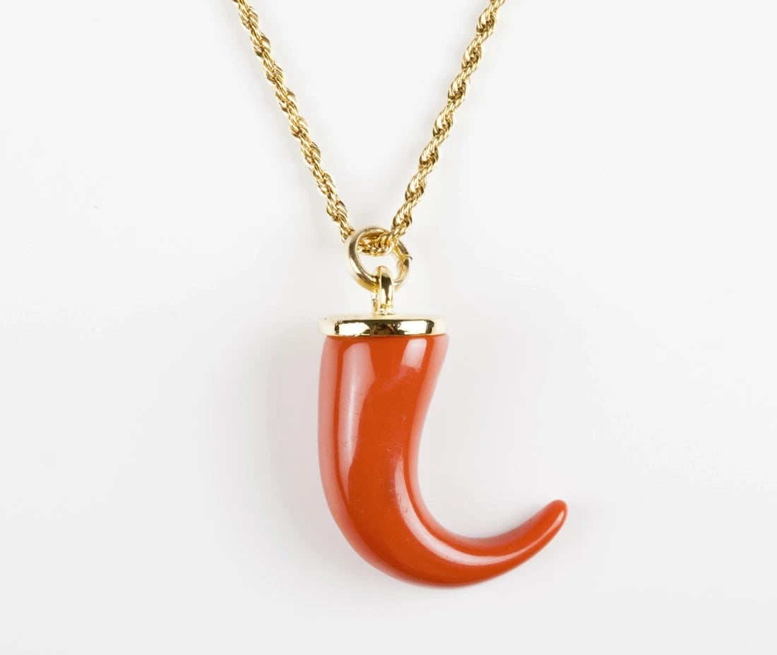 Kenneth Lane Faux Red Coral Lucky Italian Horn 18 kt Gold Plated Necklace - 2