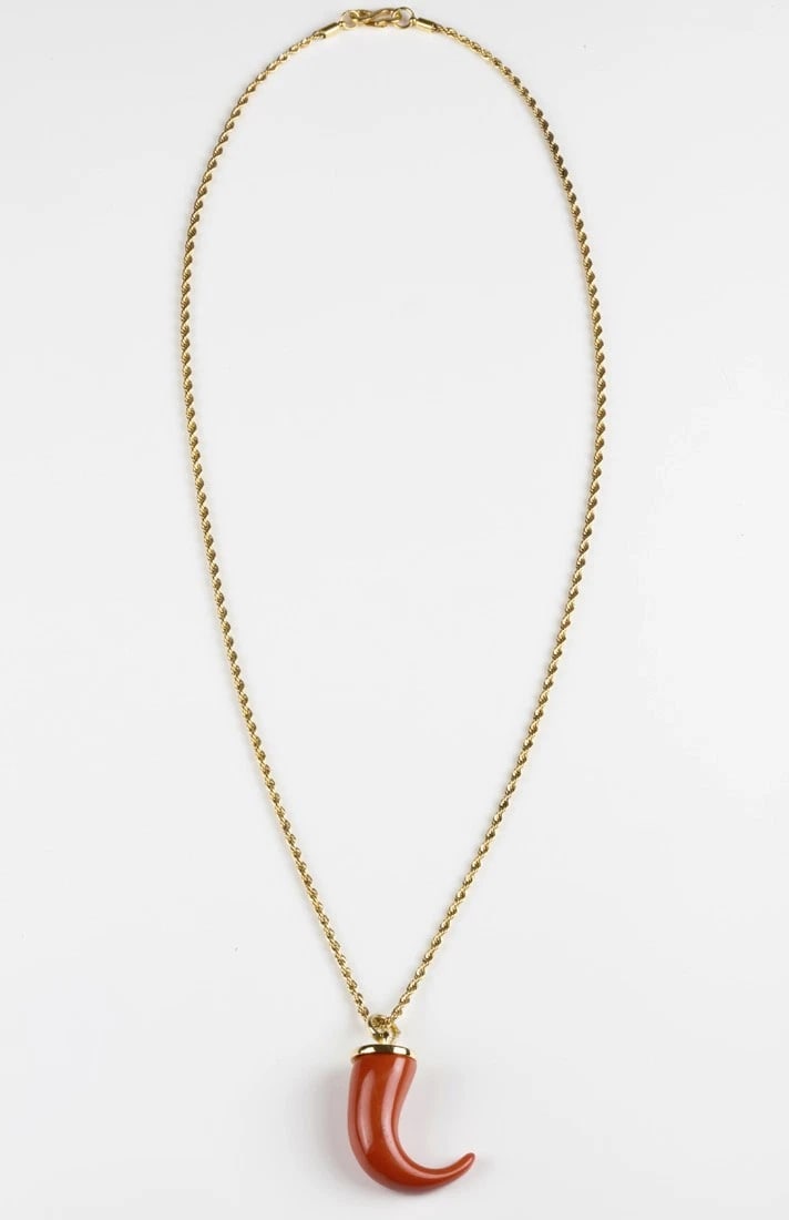 Kenneth Lane Faux Red Coral Lucky Italian Horn 18 kt Gold Plated Necklace - 3