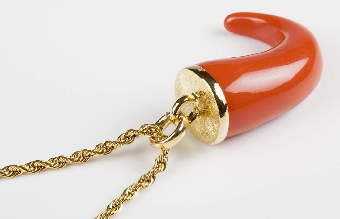 Kenneth Lane Faux Red Coral Lucky Italian Horn 18 kt Gold Plated Necklace - 4