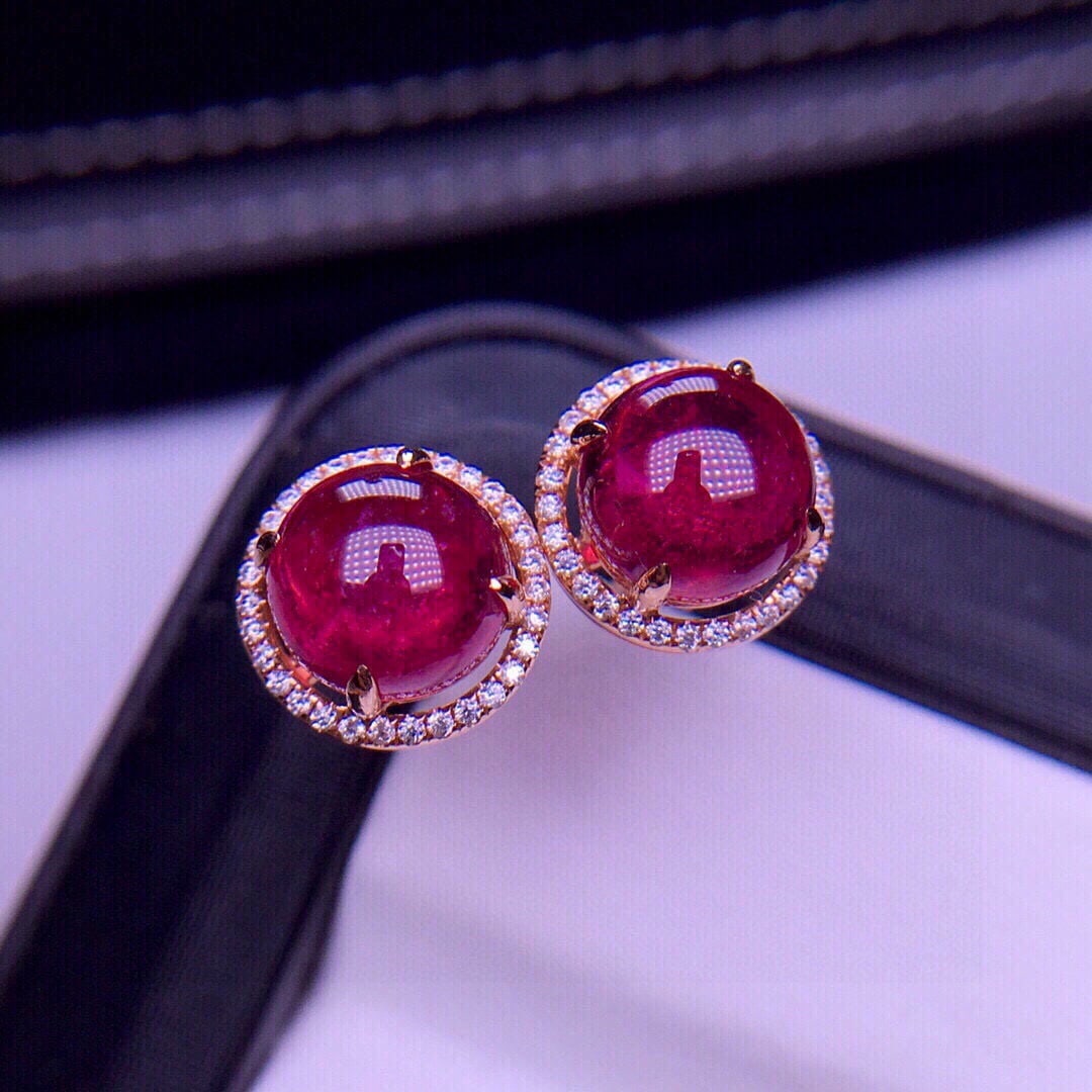 14K GOLD 5.2 CT NATURAL TOURMALINE & DIAMOND EARRINGS - 2