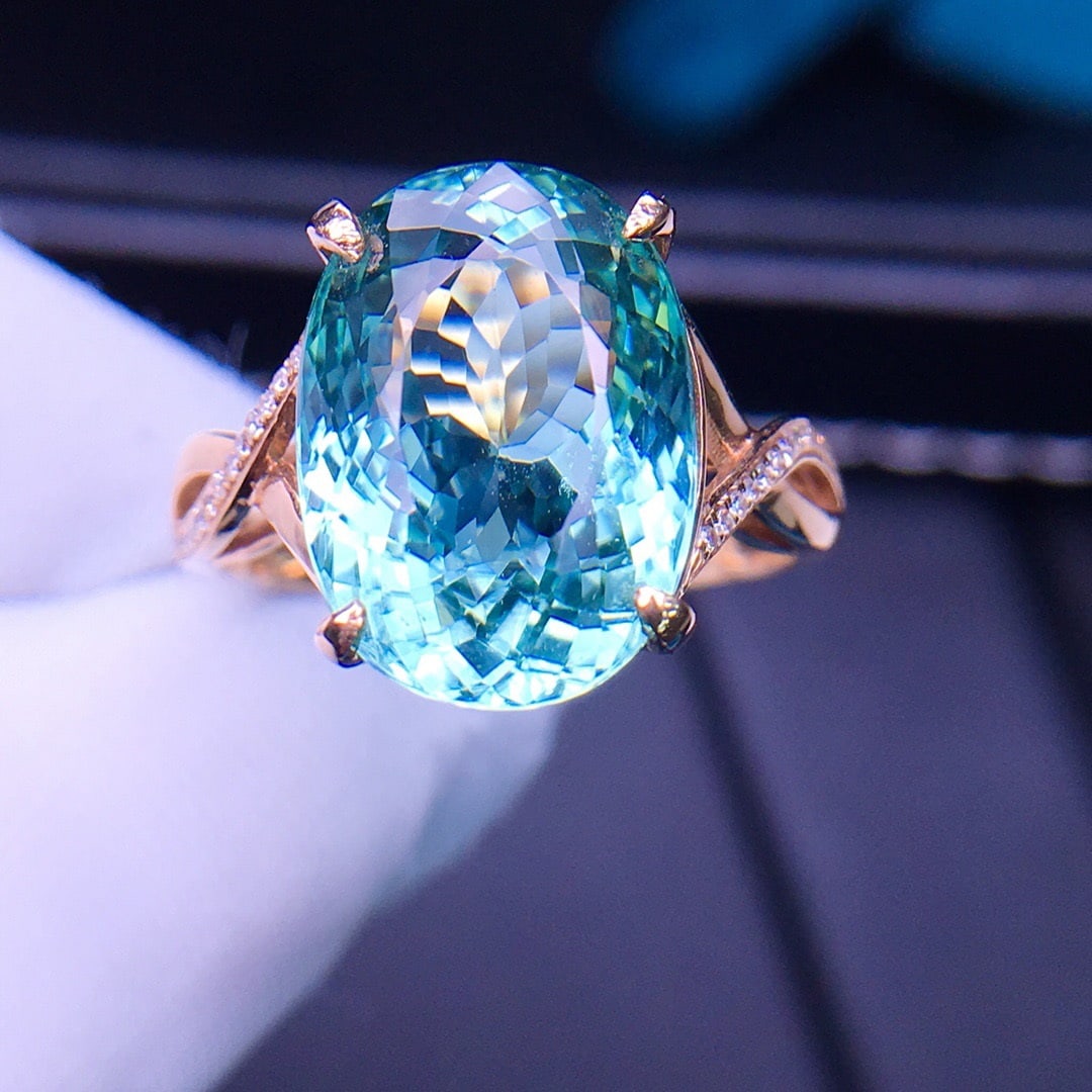 14K GOLD 8.5 CT NATURAL TOURMALINE & DIAMOND RING - 2
