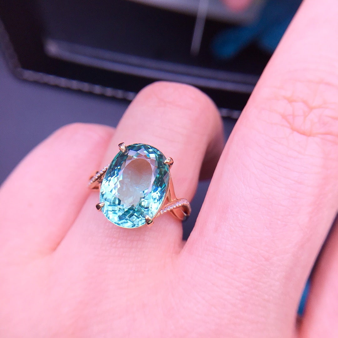 14K GOLD 8.5 CT NATURAL TOURMALINE & DIAMOND RING - 5