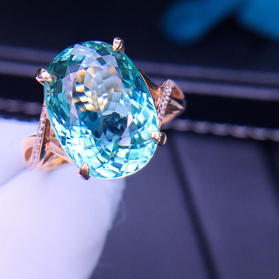 14K GOLD 8.5 CT NATURAL TOURMALINE & DIAMOND RING - 6