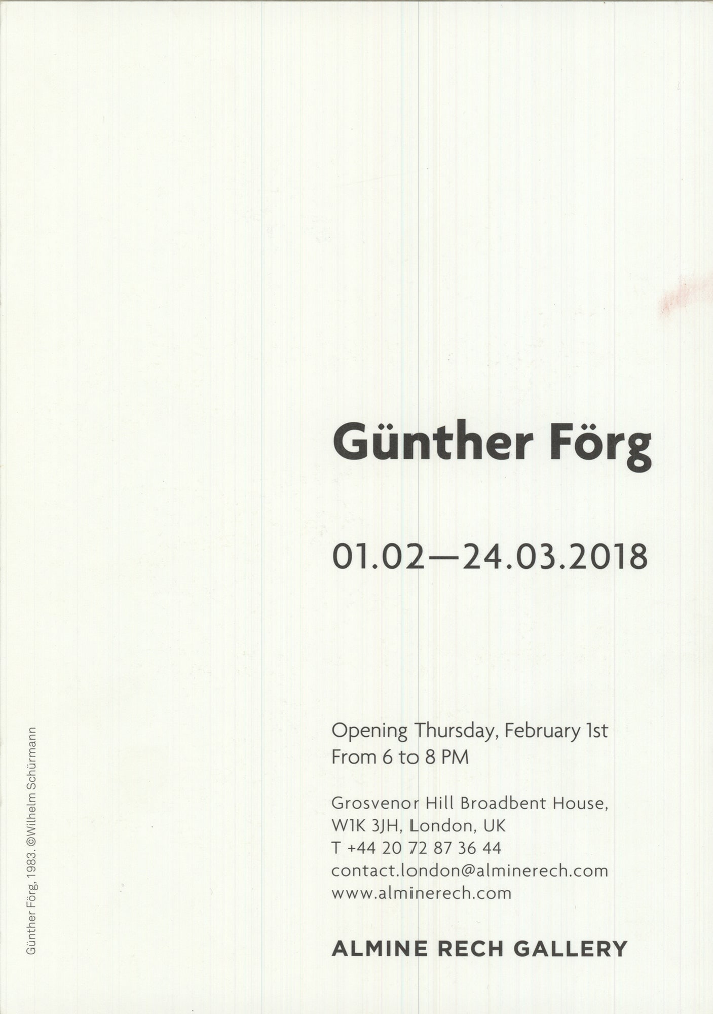 Gunther Forg - Gunther Forg pictured by Wilhelm Schurmann 1983 - 2018 Offset Lithograph 8" x 5.5" - 4