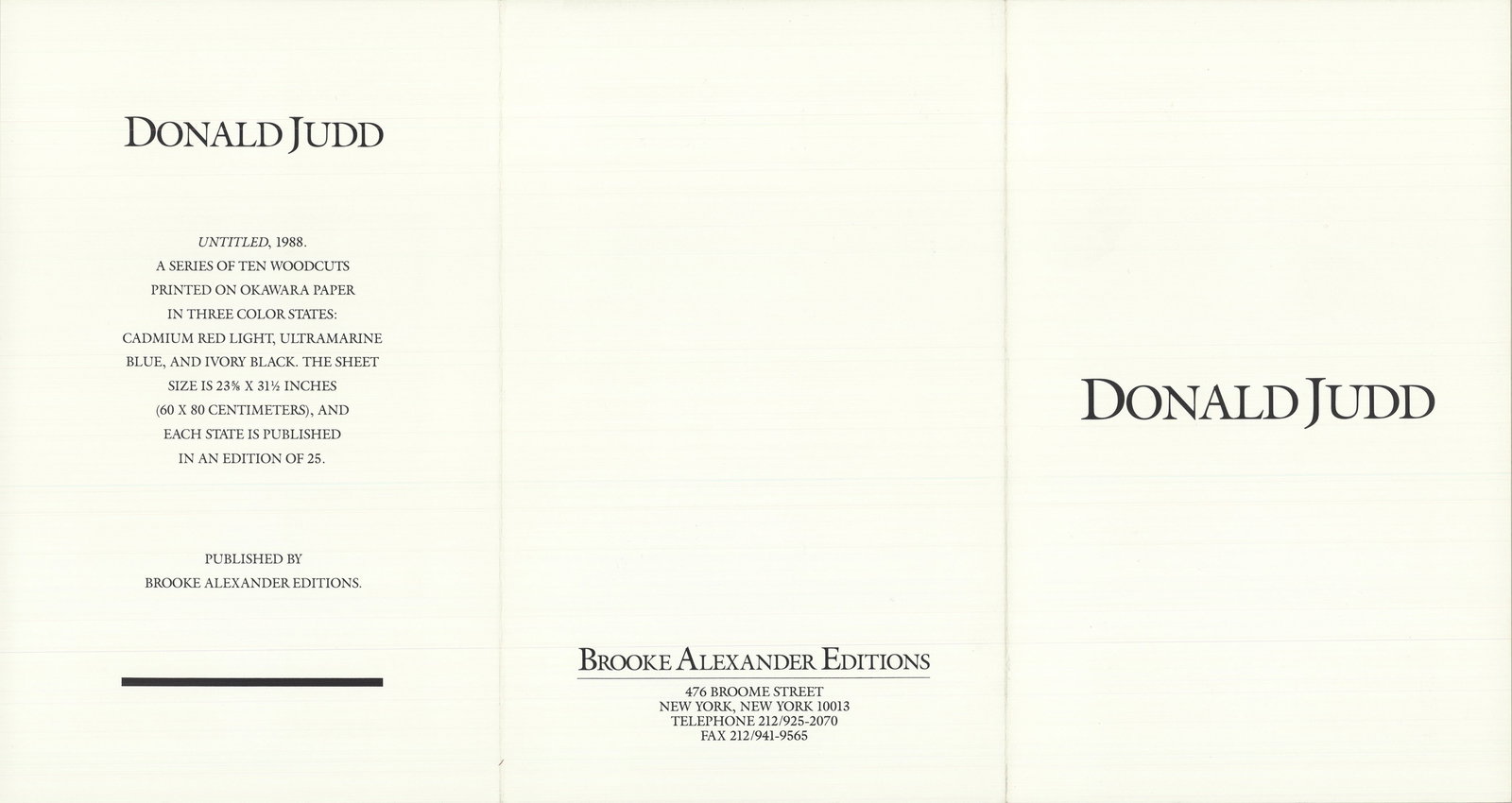 After Donald Judd - Framed Gallery Card, Series of Ten Woodcuts, (Donald Judd Exhibition) - 1988 - 3