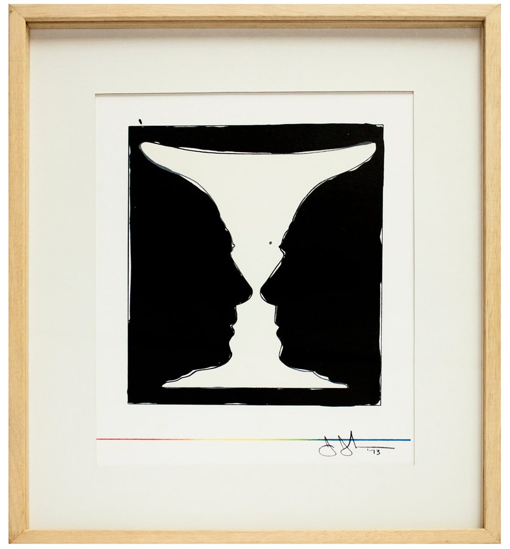 Jasper Johns - Two Cups Picasso - 1973 Lithograph 16" x 16": Title: Jasper Johns - Two Cups Picasso - 1973 Lithograph 16" x 16" Description: "Two Cups Picasso" by Jasper Johns, 1973 Unsigned Lithograph. Paper size is 16 x 16 inches, with an image size of 9.5 x 