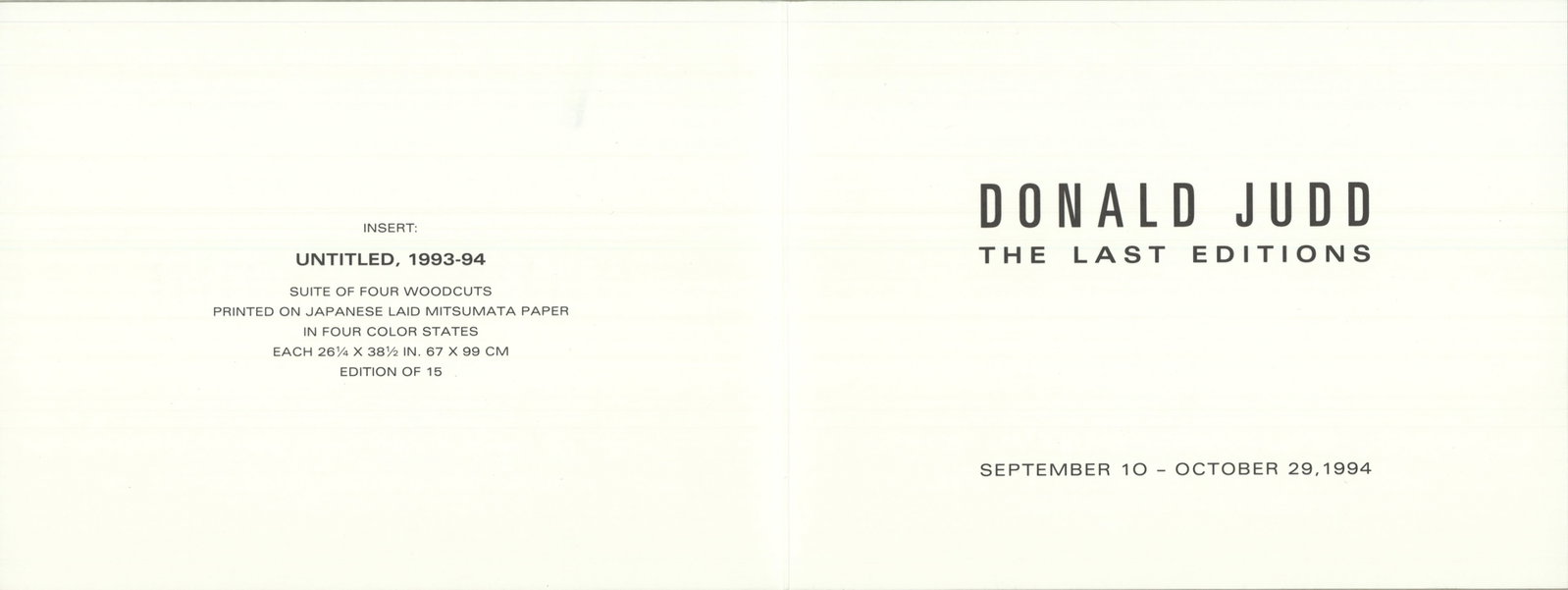 After Donald Judd - Framed Invitation Card (Donald Judd: The Last Editions) - 1994 Offset Lithograph - 4