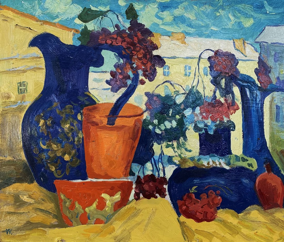 Oil painting Vases on the window Unknown artist (1 of 10)