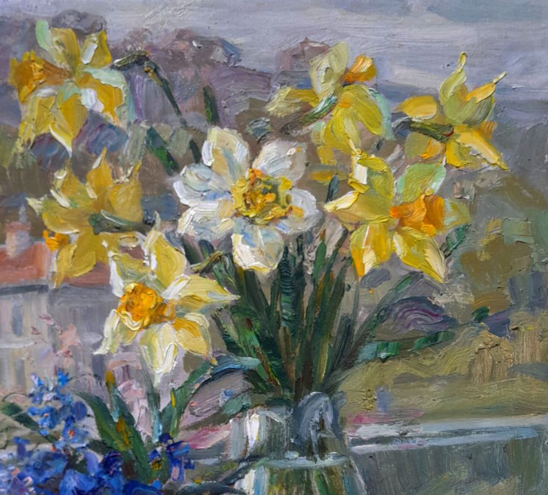 Oil painting Daffodils in vase Ivan Kovalenko - 3