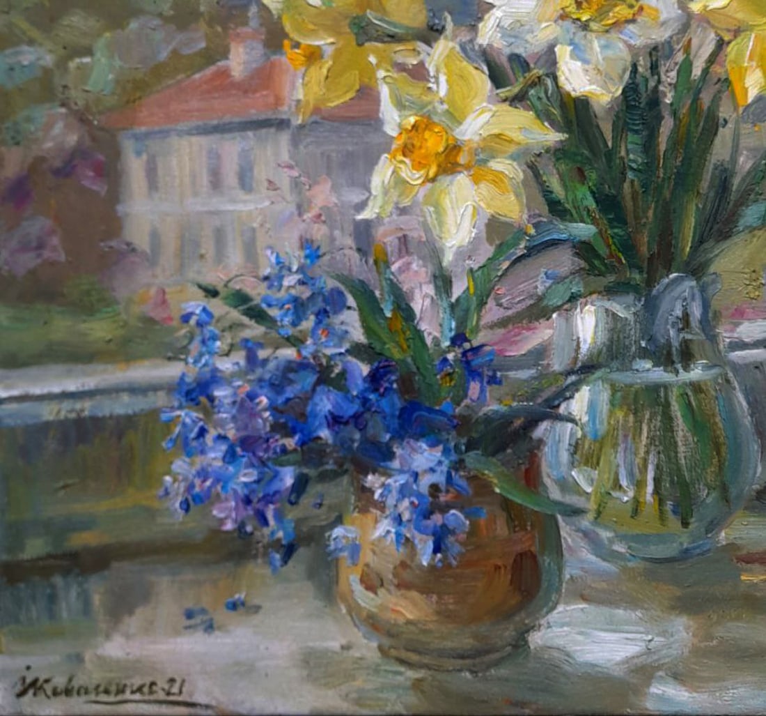 Oil painting Daffodils in vase Ivan Kovalenko - 4