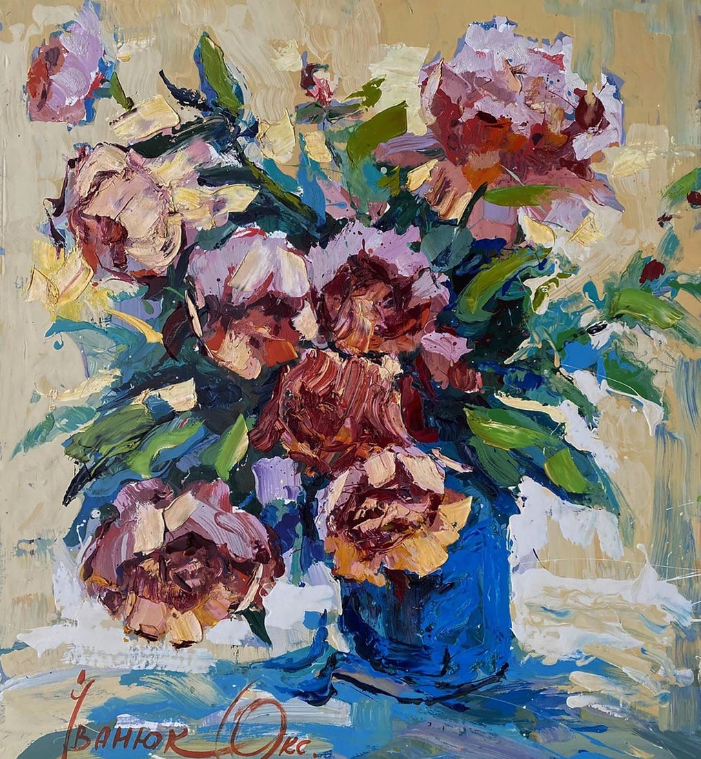 Oil painting The smell of peony flowers Oksana Ivanyuk: Title: Oil painting The smell of peony flowers Oksana Ivanyuk Description: NoKalen 1591The oil painting on canvas titled "The Smell of Peony Flowers" bursts with vitality, color, and the sensory richn