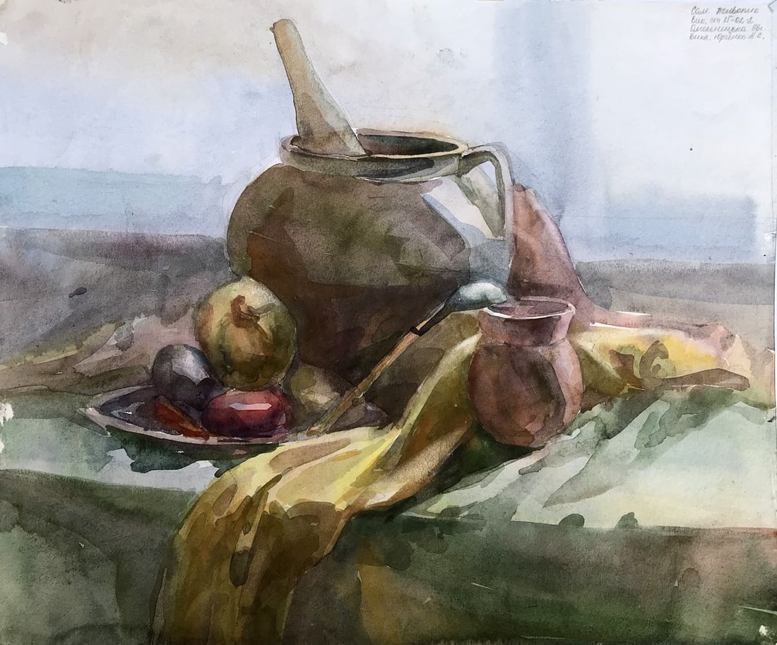 Watercolor painting A set table Unknown artist (1 of 11)