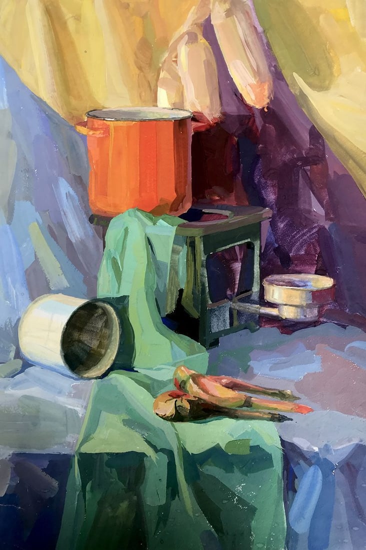 Gouache painting Rural Still Life Unknown artist (1 of 11)