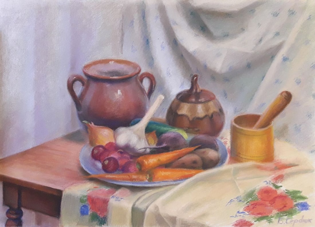 Pastel painting Grandma's treat Serdyuk Boris Petrovich (1 of 6)