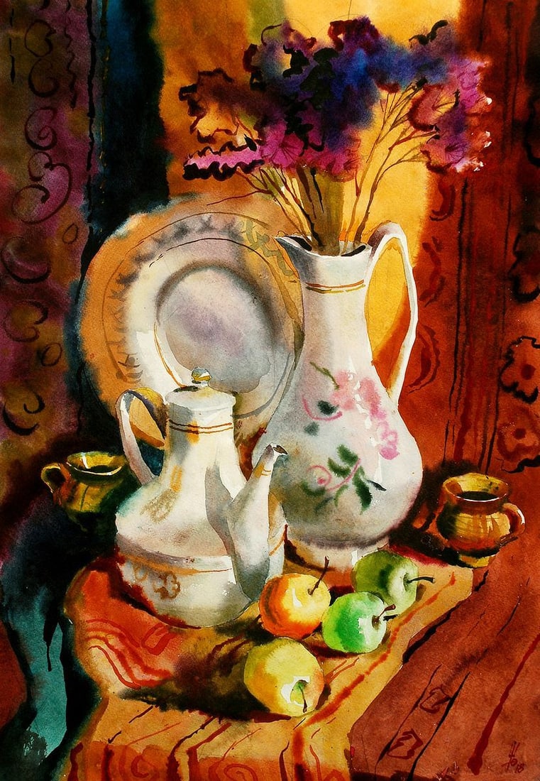 Watercolor painting Still life Egor Ktpatunov: Title: Watercolor painting Still life Egor Ktpatunov Description: NoSvash 26 *** ABOUT THIS PAINTING *** * TITLE: "Still life" * ARTISTS: Egor Ktpatunov * SIZE: 60x50 cm/'23.62x19.68 inches' * MEDIUM: