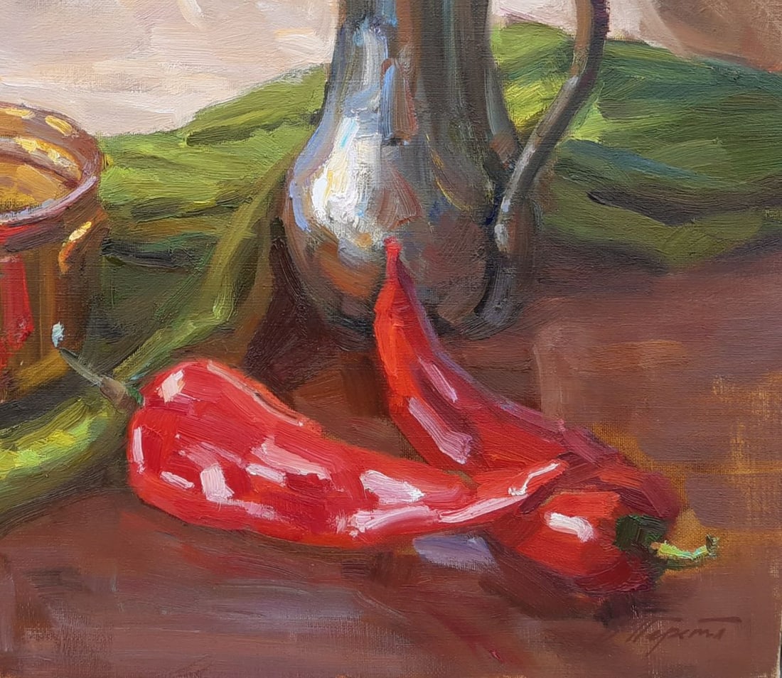 Oli painting Coffee pot and pepper Tepeta Miacheslav - 3