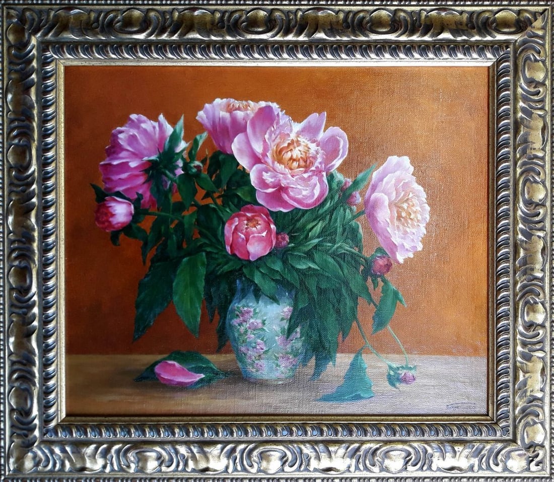 Oil painting Pink peonies Korkishko Vasily: Title: Oil painting Pink peonies Korkishko Vasily Description: NoKork 105 *** ABOUT THIS PAINTING *** * TITLE: "Pink peonies" * ARTISTS: Korkishko Vasily * SIZE: 52x62 cm/'20.47x24.40 inches' * MEDIUM