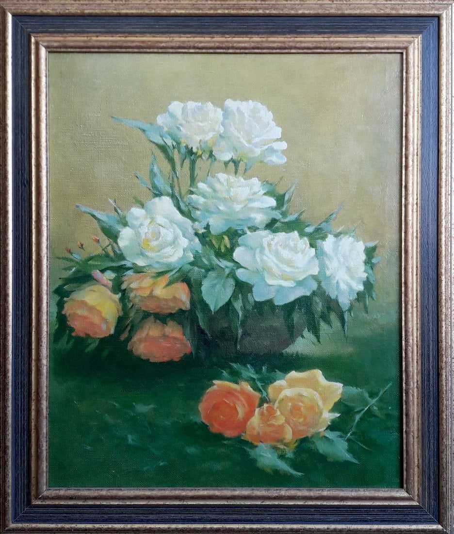 Oil painting Roses Korkishko Vasily: Title: Oil painting Roses Korkishko Vasily Description: NoKork 106 *** ABOUT THIS PAINTING *** * TITLE: "Roses" * ARTISTS: Korkishko Vasily * SIZE: 55x45 cm/'21.65x17.71 inches' * MEDIUM: oil, canvas,