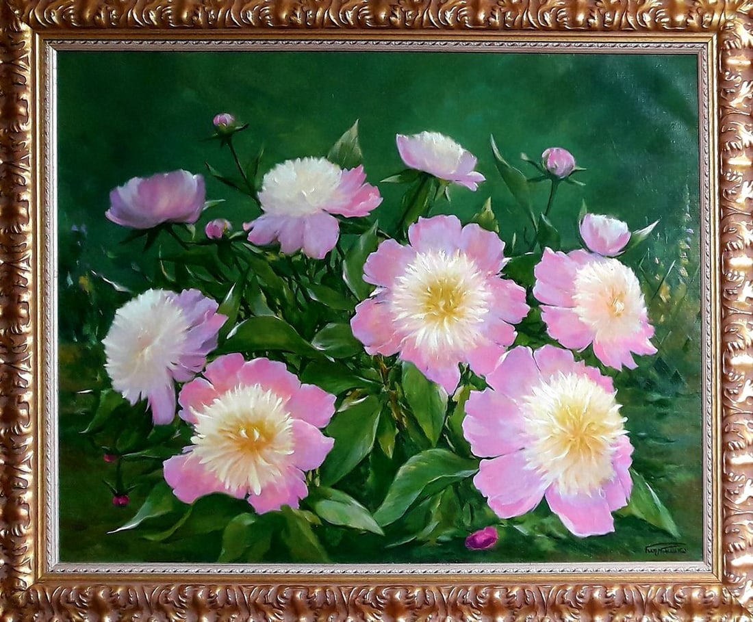 Oil painting peoniesKorkishko Vasily: Title: Oil painting peoniesKorkishko Vasily Description: NoKork 136 *** ABOUT THIS PAINTING *** * TITLE: "peonies" * ARTISTS: Korkishko Vasily * SIZE: 71x91 cm/'27.95x35.82 inches' * MEDIUM: oil,