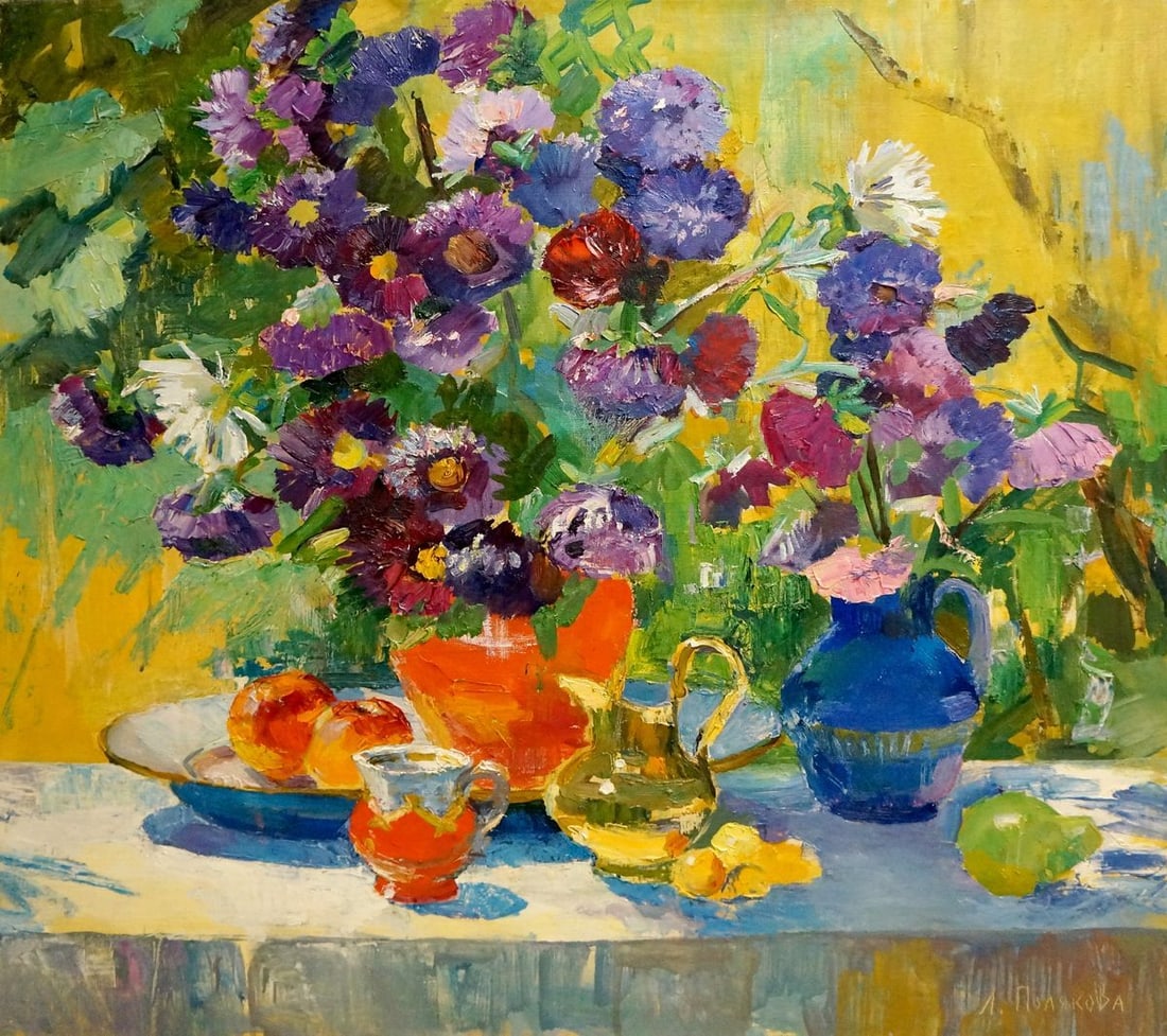 Oil painting Flowers and sweets Polyakova Lyudmila Valentinovna: Title: Oil painting Flowers and sweets Polyakova Lyudmila Valentinovna Description: NoVern 711 *** ABOUT THIS PAINTING *** * TITLE: "Flowers and sweets" * ARTISTS: Polyakova Lyudmila Valentinovna * SI