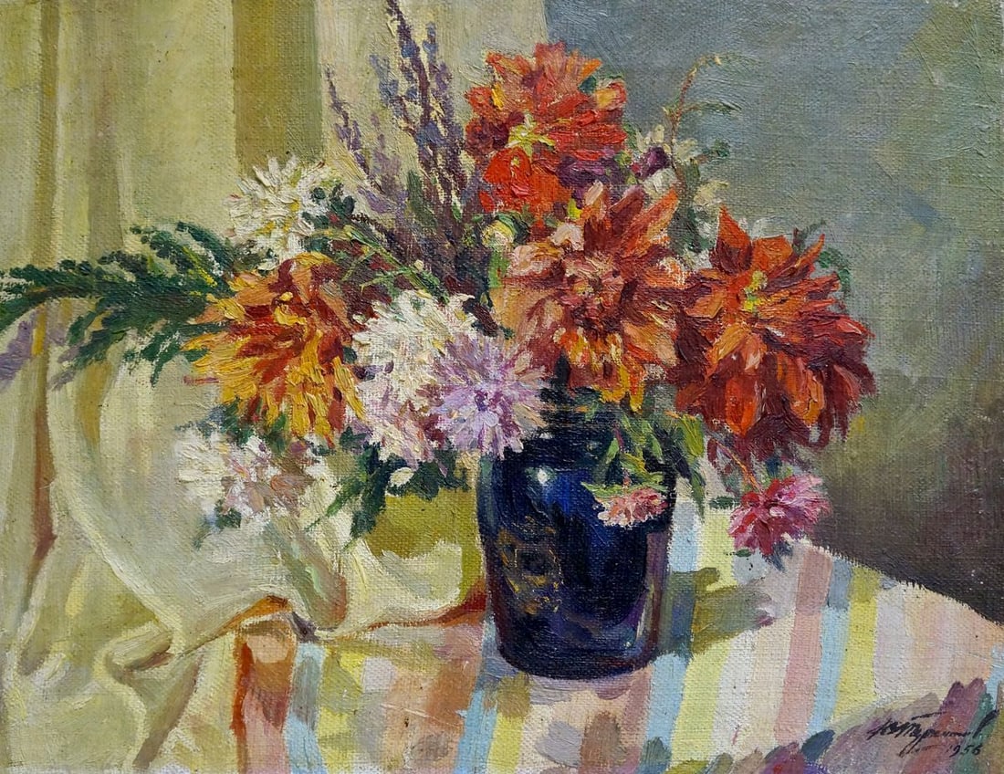 Oil painting Flowers Terentyev Nikolay Pavlovich: Title: Oil painting Flowers Terentyev Nikolay Pavlovich Description: NoVern 758 *** ABOUT THIS PAINTING *** * TITLE: "Flowers" * ARTISTS: Terentyev Nikolay Pavlovich * SIZE: 35x45 cm/'13.77x17.71 inch