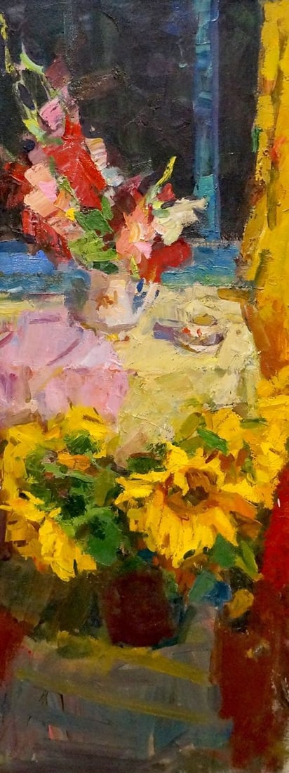 Oil painting Flowers on the table Schwab Vladimir: Title: Oil painting Flowers on the table Schwab Vladimir Description: NoVern 935 *** ABOUT THIS PAINTING *** * TITLE: "Flowers on the table" * ARTISTS: Schwab Vladimir * SIZE: 90x35 cm/'35.43x13.77 in