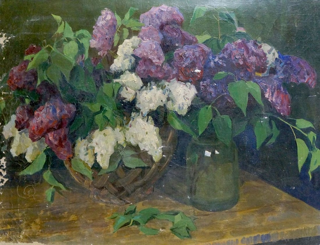 Oil painting Lilac in a vase: Title: Oil painting Lilac in a vase Description: NoVern 945 *** ABOUT THIS PAINTING *** * TITLE: "Lilac in a vase" * ARTISTS: Unknown artist * SIZE: 58x76 cm/'22.83x29.92 inches' * MEDIUM: oil, canvas