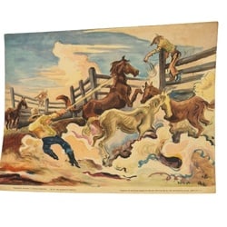 Thomas Hart Benton, "Lassoing Horses", Offset Lithograph, 1957 (1 of 4)