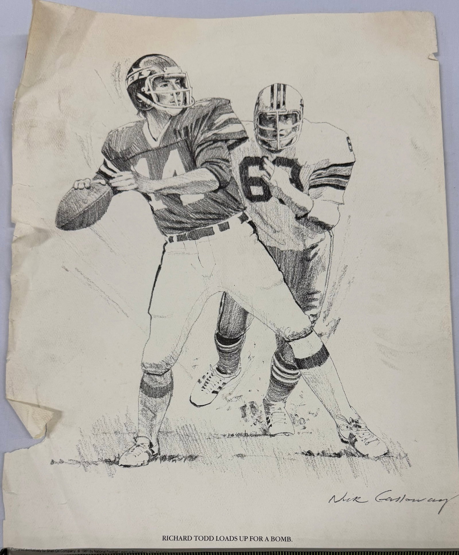 Richard Todd "Loads Up For a Bomb." Autographed Drawing by Nick Gatto - 2