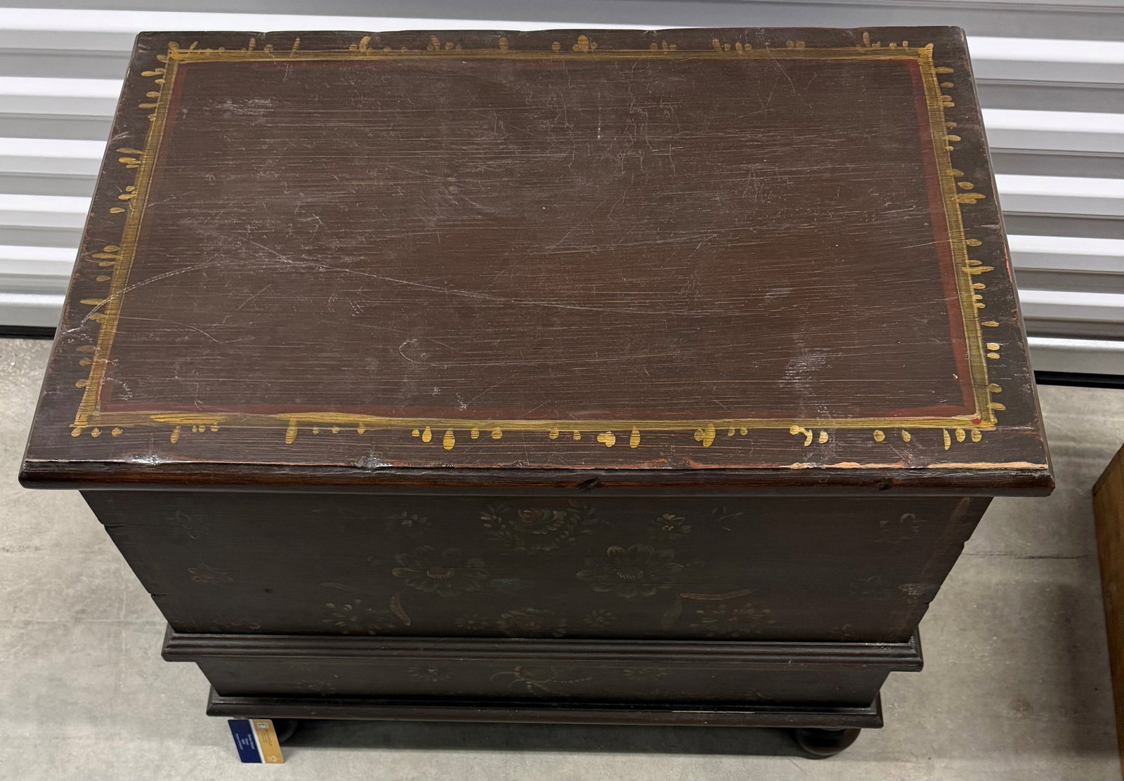 Hand-Painted Dark Wood Trunk/Chest - 3