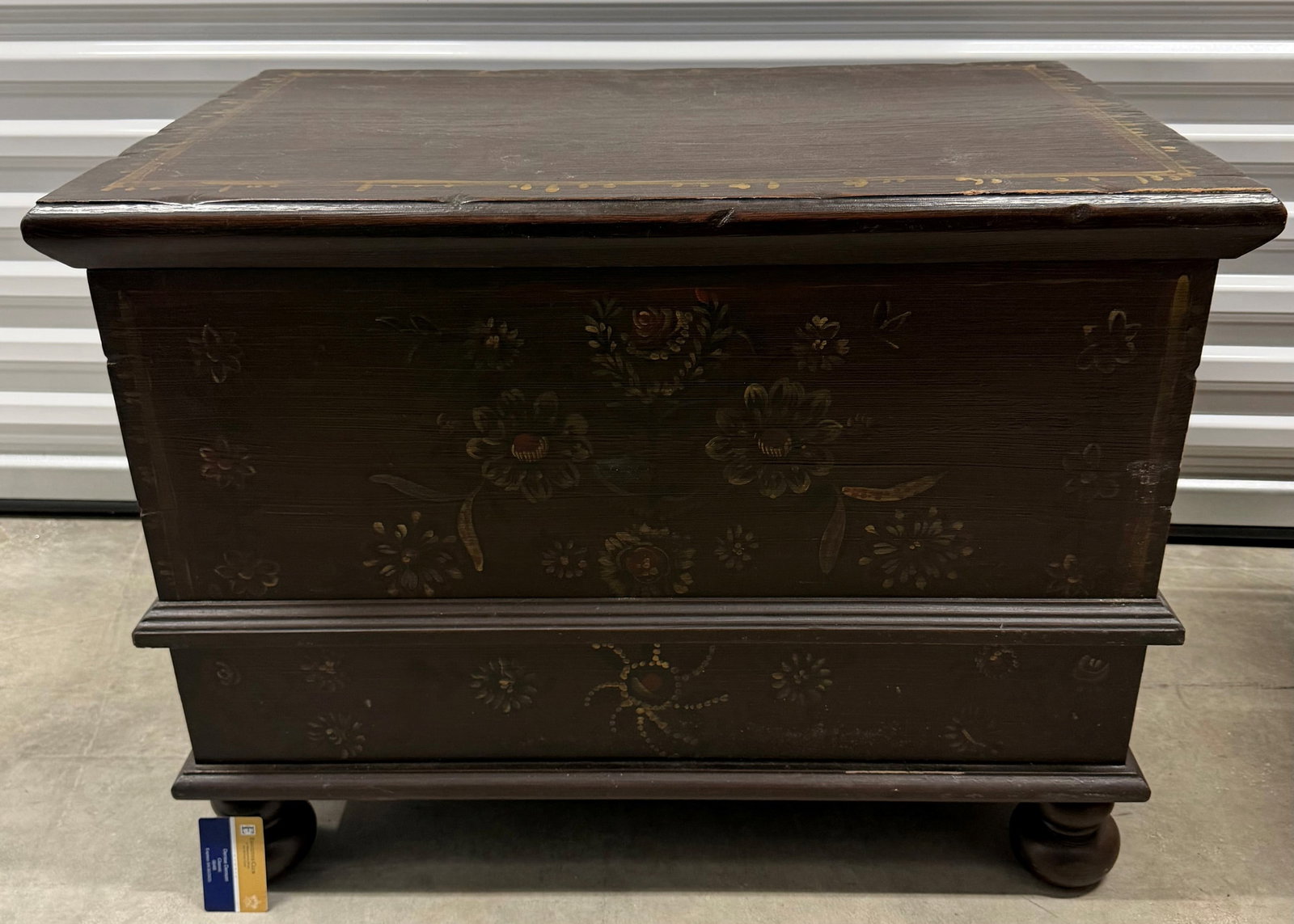 Hand-Painted Dark Wood Trunk/Chest - 4